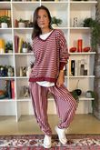 The Sunday Morning Stripe V Slouch Sweatshirt Burgundy Blush